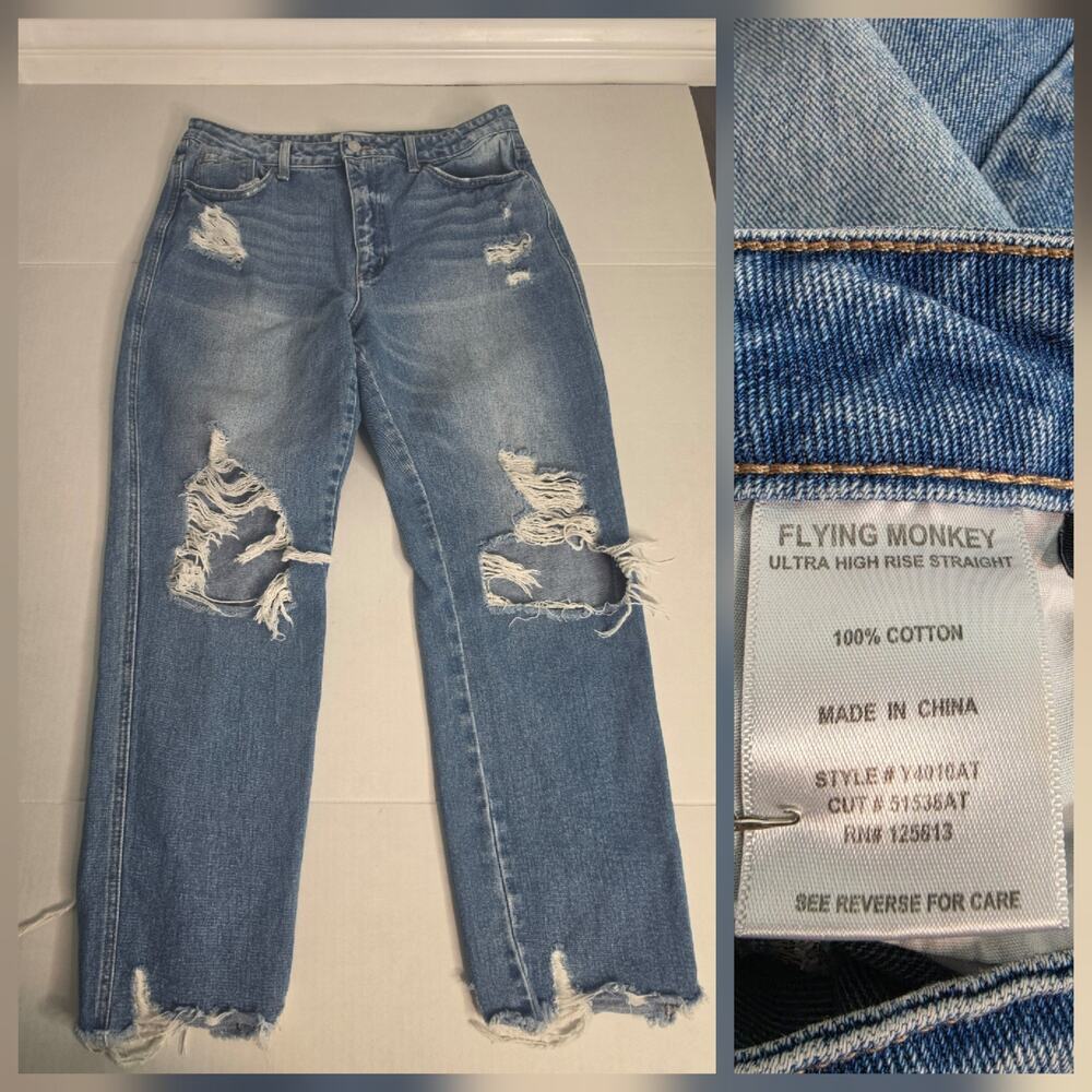 Flying Monkey Jeans Womens SZ 30 Ultra High Rise Straight Distressed